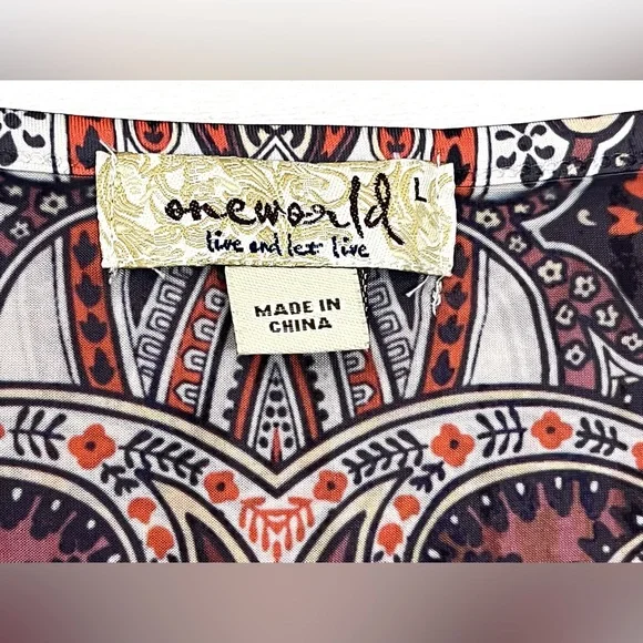 ONE WORLD Live & Let Live Sleeveless Boho Ombre Print Paisley Neckline Dress - Picture 6 of 16